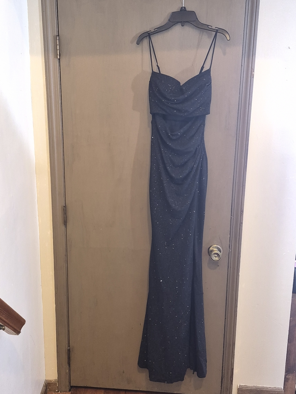 Windsor Black Sparkle Spaghetti-Strap Prom Dress